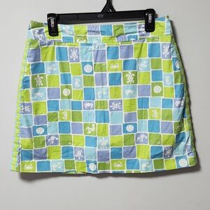 VTG Y2K Lilly Pulitzer Blue Green Check Sea Animal Signature Skirt Skort 10 M
